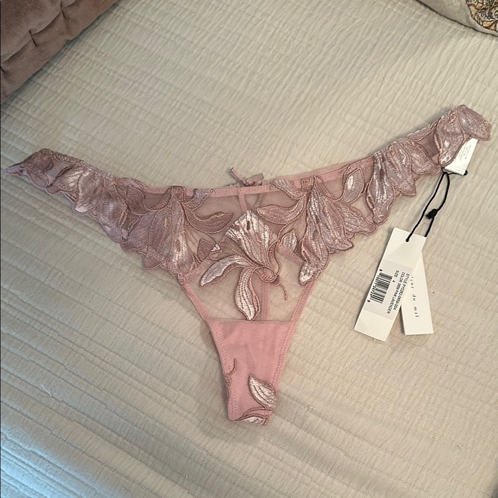 NWT Fleur Du Mal pink lavender embroidered thong size L